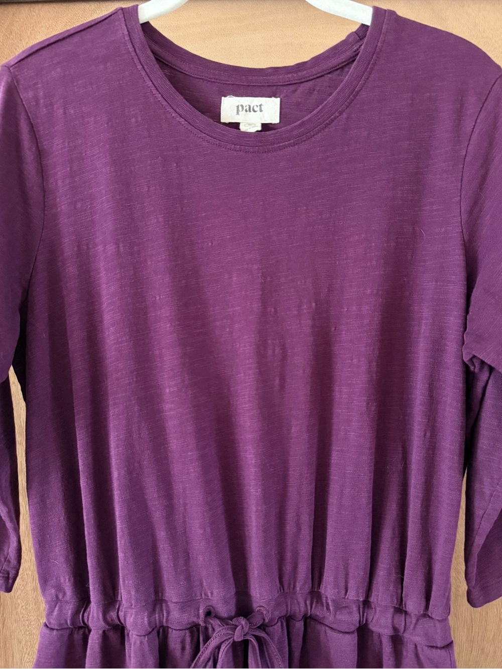 Pact Organic Tie Waist Dress Cotton Slub Purple Womens M Pockets 3/4 Sleeve Soft - Picture 3 of 12